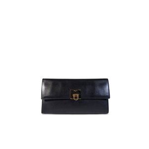 Ferragamo Leather Wallet |  Black Calfskin Organizer Gancini Flap Clutch